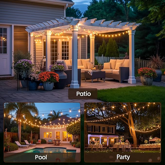 Outdoor String Lights 50 FT 26 Shatterproof LED Bulbs UL Certified Patio Lights Outdoor Light Strings Waterproof for Patio Yard Outside Party Wedding Connectable Dimmable 25 Sockets 2700K