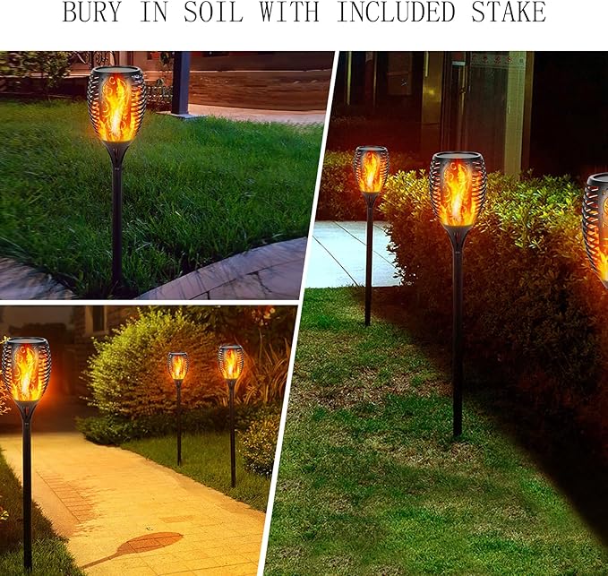 I-SHUNFA 96 LED Outdoor Waterproof Solar Torch Lights with 3 Modes—Flickering Flame Fade Effect or Full Brightness Automatic On/Off Landscape Decorations and Security Lights (4 Warm)