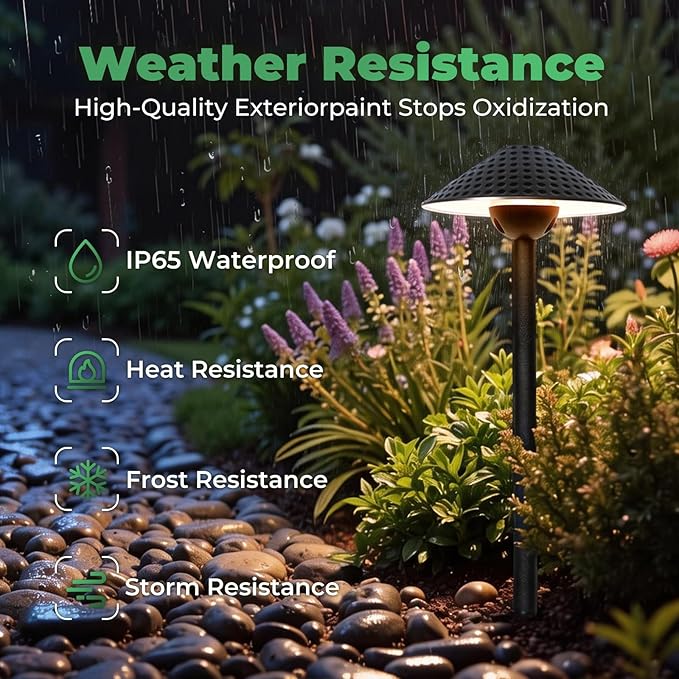 Gardencoin Low Voltage Pathway Lights (6.69'' Shade 21.54'' Tall) 12V Outdoor LED Landscape Pathway Lighting Aluminum Vintage Hammered Path Lights with 4W 2700K Replaceable Bulb 12 Pack