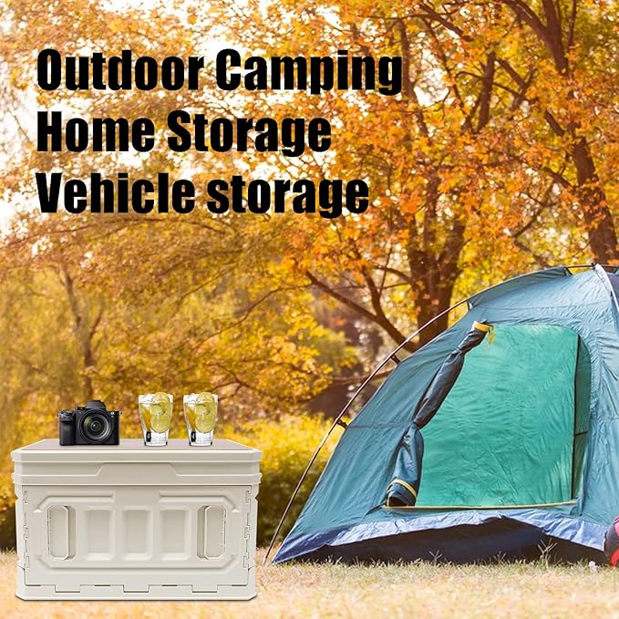PP Folding Storage Boxes Outdoor Portable Camping Storage Box Folding Box Table Equipment Camping Organizer for Trunks Study Rooms (White)