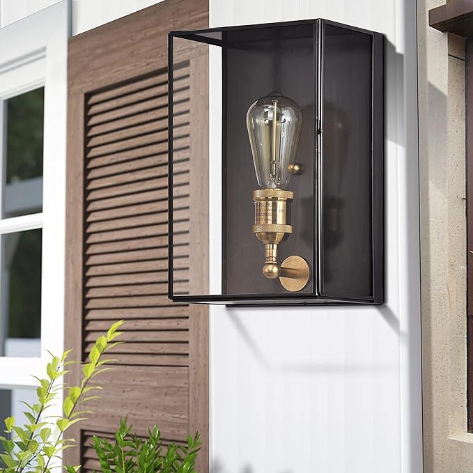 c cattleya Outdoor Wall Light Fixture Brass Exterior Wall Lantern Waterproof Outdoor Wall Sconce Front Porch Light with Unique Door Design for Garage Garden Patio Staircase Balcony