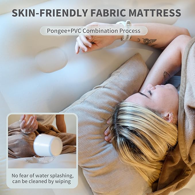 Naturehike Pongee Fabric Queen Air Mattress with Self-Stop High-Speed Built in Pump 15.8 Thicken Deluxe Blow Up Mattress Waterproof 2-Min Fast Inflatable Airbed for Home Camping Guests Travel
