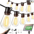 Torkase Solar String Lights Outdoor 120FT 30+2 Shatterproof S14 LED Bulbs Waterproof USB Rechargeable 2200K Warm White Energy-Saving Hanging Patio Lights for Garden Porch Bistro Deck Market