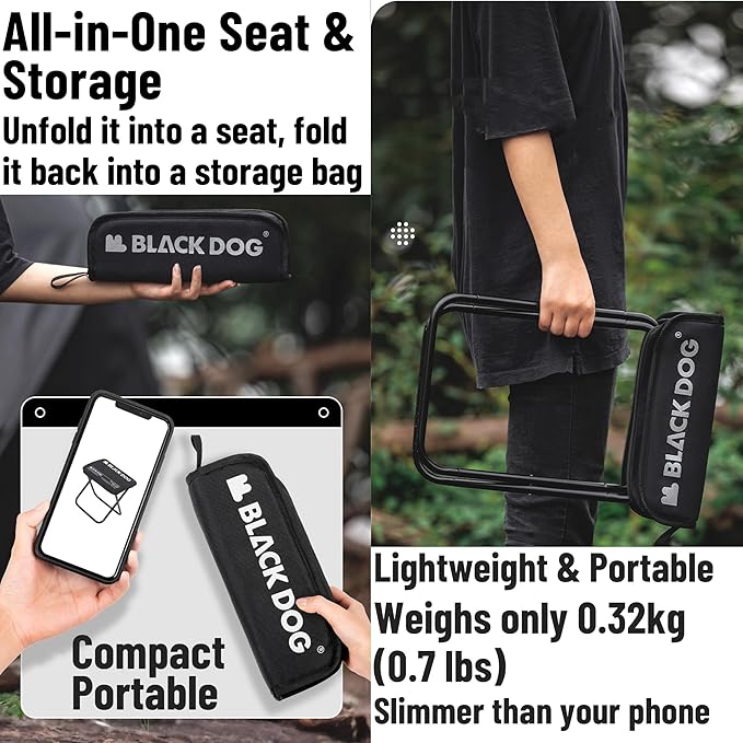 Blackdog 11in Ultralight Camping Folding Stool - 0.7lb Compact Camping Chair 265lb Capacity Aluminum Alloy X-Frame for Hiking Fishing BBQ Portable Small Stool for Adults (Pro - Khaki)