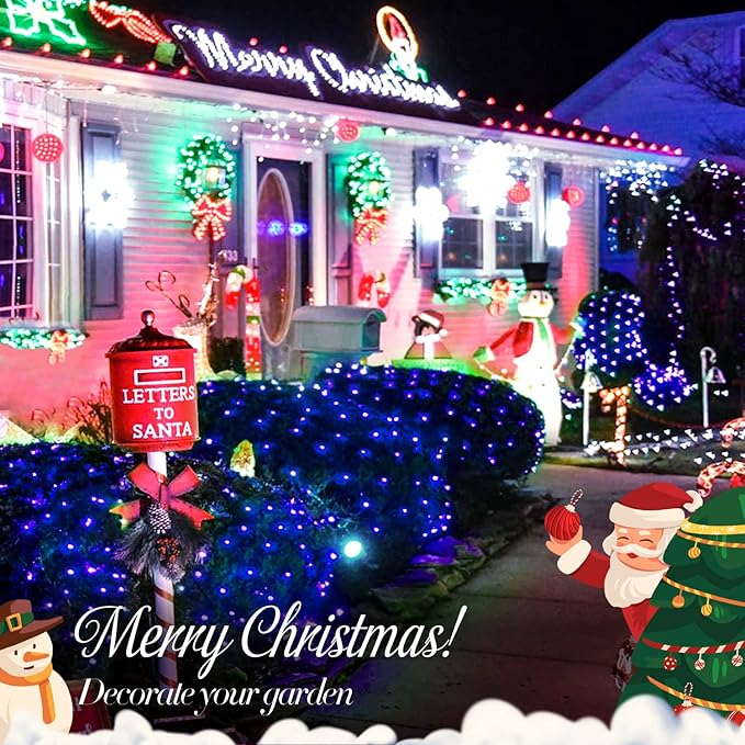 JMEXSUSS 200 LED Blue Christmas Net Lights 9.8ft x 6.6ft Connectable Christmas Bush Lights with Remote 8 Modes Plug in Net Light Outdoor Mesh Light Waterproof for Tree Yard Fence Decoration