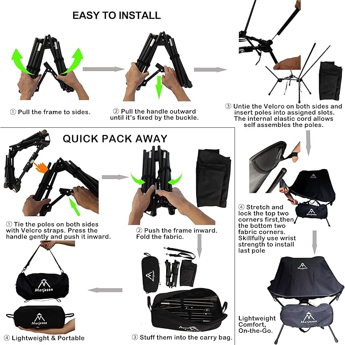 Portable Camping Chair with ReleaseLock Stable Lightweight Camp Ultralight Folding Compact 330lbs Backpacking Foldable Chairs for Outside Beach Picnic Hiking Festival &amp Travel -Black