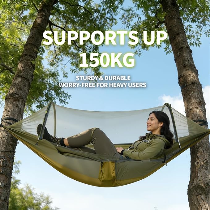Flat Lay Hammock Tent with Mosquito Net &amp Rainfly Camping Hammock Shelter with Aluminum Poles &amp Tree Straps Portable Backpacking Hammock for Hiking Camping Travel 330lbs Capacity