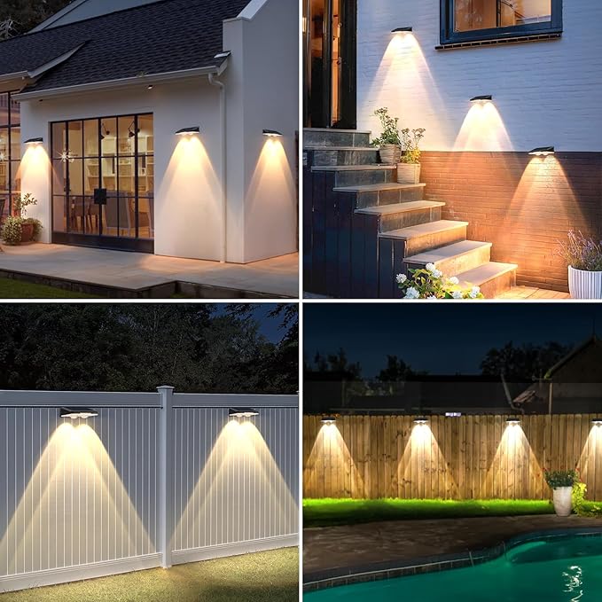 Solar Fence Lights Outdoor 8-Pack Waterproof Fence Light Solar Powered with 3 Modes (3000K/4500K/6500K) for Outside Patio Deck Stair Step Garden Backyard Walkway Pathway Railing