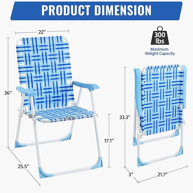 Yaheetech Set of 2 Outdoor Beach Camping Chair Folding Lawn Chair with Armrests for Adults Portable Robust Iron Frame Chairs for Patio Backyard Poolside Blue