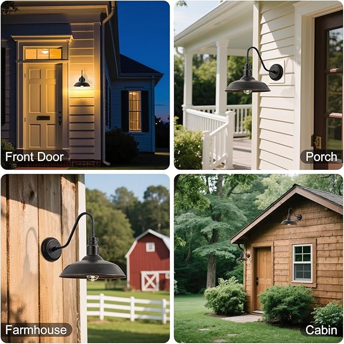 14in Outdoor Gooseneck Barn Light for Garage 2 Pack Bronze Exterior Wall Lights Fixture for Porch Outside Farmhouse Wall Sconce for Patio Cabin Entryway
