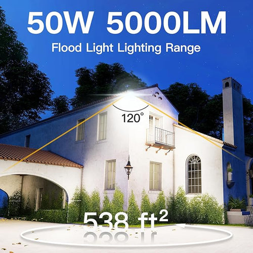 2 Pack LED Flood Lights Outdoor 50W 5000LM Super Bright Floodlight Outside Work Light with 5.9FT Plug IP65 Waterproof 6000K Outdoor LED Flood Light for Garage Yard Lawn Garden