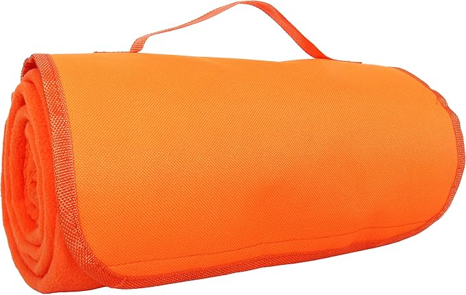 Threadart Personalized Embroidered Portable Blanket with Carrying Strap | Monogrammed Customized Travel Sports Stadium | Soft Fleece | 58in x 48in - Orange | for Picnic Outdoor Blanket