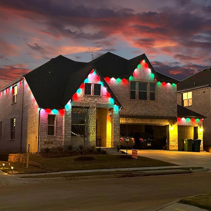 ASLONG Permanent Outdoor Lights with App &amp Remote 100ft Smart Eaves Lights with RGBW LEDs Endless Light Colors Daily and Accent Lighting IP67 Waterproof for Halloween Christmas Holiday Part