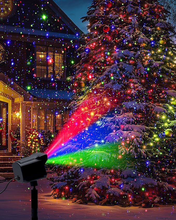 Christmas Projector Lights Outdoor Thick Metal Housing Laser Light Projector RGB 3 Colors Christmas Decorations Twinkles Moving Light Show Holiday Projector for House/Garden/Party/Wedding
