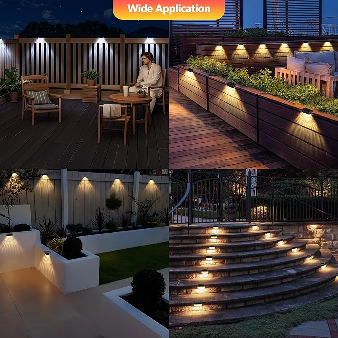 BrizLabs Solar Fence Lights Outdoor 12 Pack 3 Colors &amp 6 Modes LED Solar Deck Lights Warm White Outdoor Step Light IP65 Waterproof Cool White Wall Light Fence Lighting for Patio Yard Pool Raili