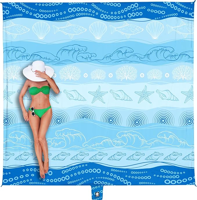 WEKAPO Beach Blanket Waterproof Sandproof Oversized Extra Large Sand Free Beach Mat with Stakes Storage Bag - Essentials for Outdoor Beach Picnic (Bohemian Starfish 8 X 7 FT (1~4 Person))