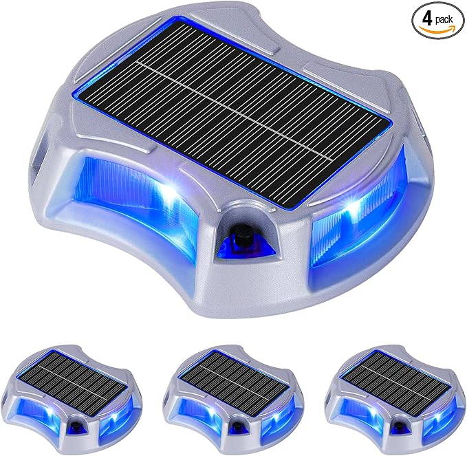 Bosceos Solar Driveway Lights Outdoor 4-Pack Solar Deck Lights RGB Color Modes Dock Light Waterproof Driveway Markers Step Light for Sidewalk Stair Garden Pathway Walkway Yard