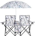 Portable Loveseat Folding Camping Chair w/Detachable Umbrella Heavy-Duty Steel &amp Oxford Material Fishing Chair for Beach Outdoor Activities Compact Design with Carrying Bag Load 180 LBS Per S