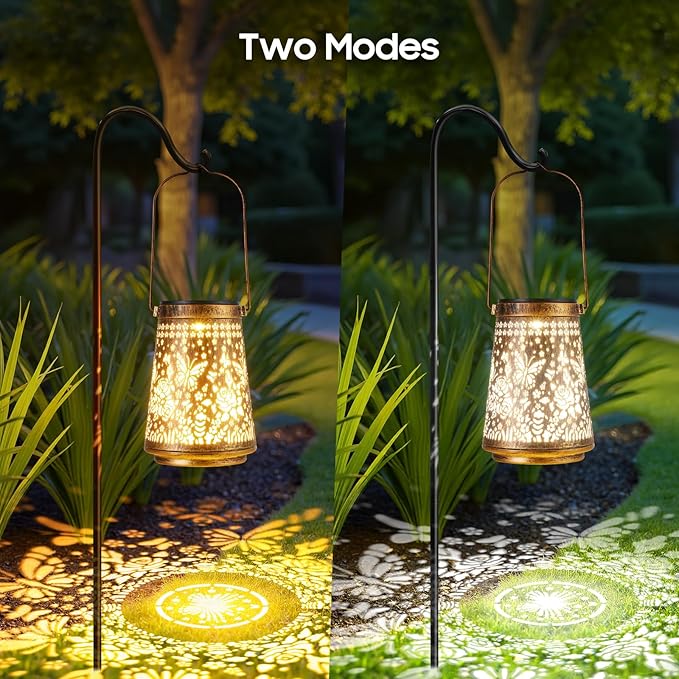 4 Pack Solar Lanterns Outdoor Waterproof Birthday Gifts for Women Mom Grandma Hollowed-Out Metal Butterfly Hanging Solar Lantern Lights Outdoor Decor 2 Modes Lights Decor for Yard Patio