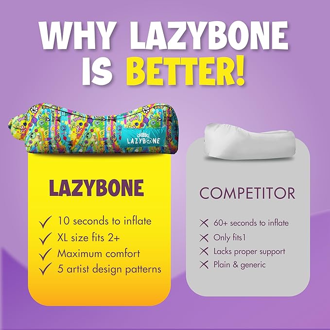 Chillbo Lazybone Inflatable Lounger - Ultimate Inflatable Couch for Maximum Chill - The Perfect Blow Up Couch for Music Festivals Or Lounger for Camping