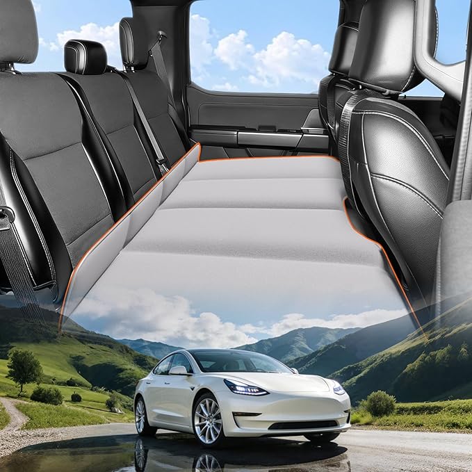 Car Bed Backseat for Tesla Model 3 Car Camping Bed Platform | Folding Mattress Eco-Friendly Flocking Portable Travel Platform No-Inflation Foldable Backseat Mattress Camping Sleep Gear Gray