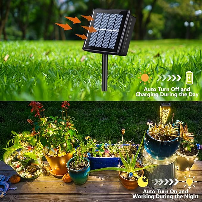 YEGUO 4 Pack Warm White Solar Fairy Lights Each 33ft 100 LED Valentines Lights Outdoor Waterproof 8 Modes Sliver Wire Solar String Lights