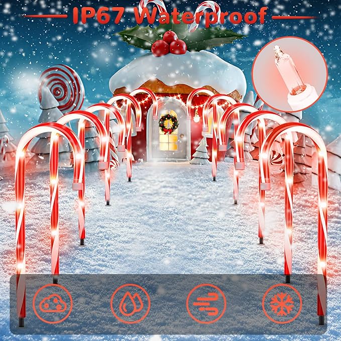 Christmas Candy Cane Pathway Makers Lights 10 inch Set of 10 Candy Canes Lights Outdoor Candy Cane Lights Christmas Decorations Outdoor