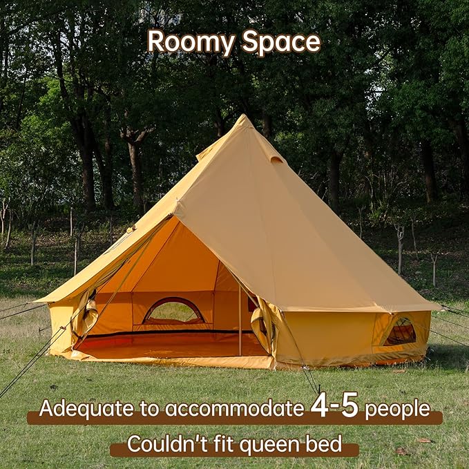 Cotton Canvas Bell Tent with Stove Jack Roomy Yurt for Family Glamping Camping 4 Season Tent with Zipped Removable Floor