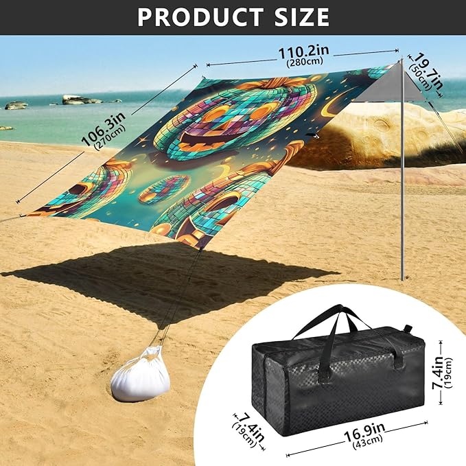 ALAZA Pumpkin Pop Art Beach Tent Sun Shelter UPF50+ Protection Beach Shade Canopy w/ 4 Sandbags for Outdoor Camping Fishing Backyard Fun Picnic 10x9 ft