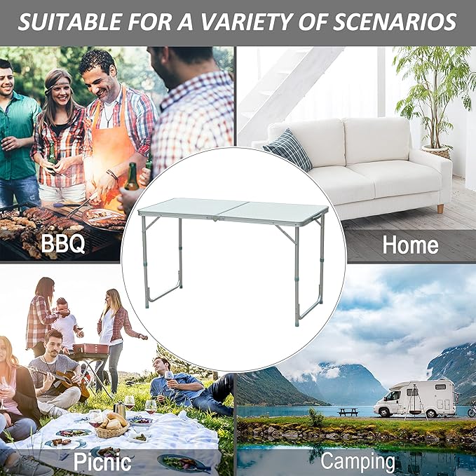 Outsunny 47 Folding Camping Table with Height Adjustability Lightweight Portable Table with Carry Handle Outdoor Folding Table Camping Accessories