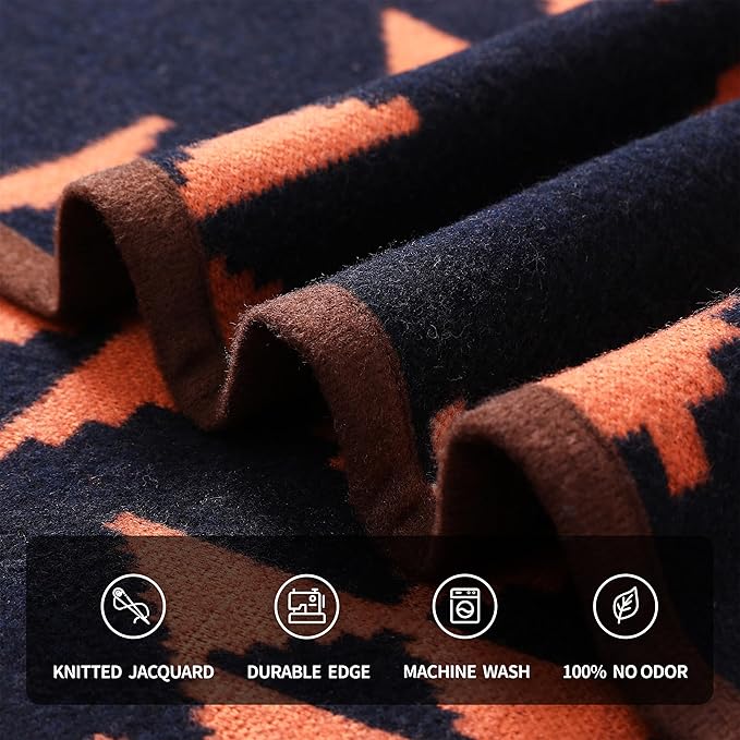 ACUSHLA Merino Wool Camp Blanket - Warm Thick Washable Large Outdoor Camping Sleeping Throw Blanket All Weather Morocco Blue 79 x63