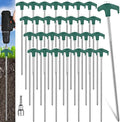 Hicarer 20 Pcs 12 Inch Tent Stakes Screw in Camping Stakes Heavy Duty Metal Spikes Ground Anchor Peg Threaded Tent Spikes with Hex Head Driver for Camping Garden Inflatable (Dark Green)