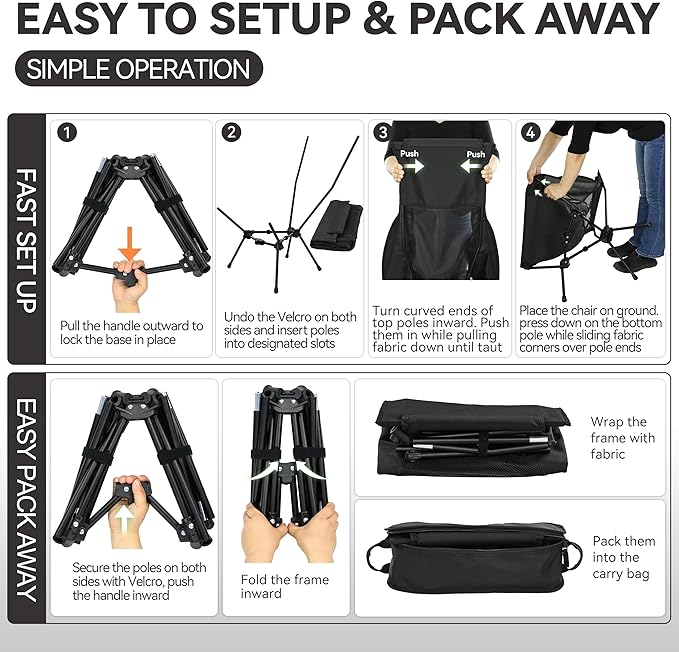 MARCHWAY Lightweight Folding High Back Camping Chair with Head Support Stable Portable Compact for Outdoor Camp Travel Beach Picnic Festival Hiking Backpacking (Highback Black)