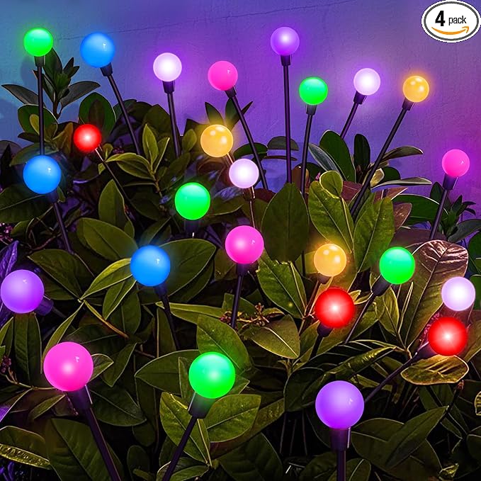 Solar Garden Lights Outdoor Decor 24 LEDs Solar Firefly Light Multicolor Changing RGB Swaying Lights Outdoor Waterproof 4 Pack 6 Heads Christmas Garden Decorative for Yard Patio Pathway Lawn Decor
