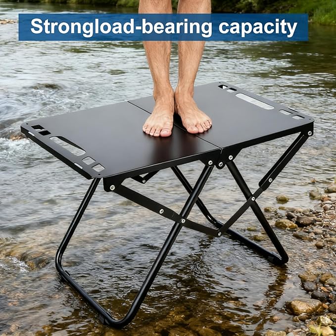 Tactical Camping Table Collapsible Table Lightweight with Carry Bag Durable Carbon Steel Outdoor Picnic Table for Camping Travel expeditions Hiking Picnics BBQs &amp Beach Trips - Black