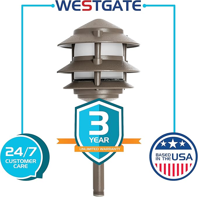 Westgate Lighting LED Area Light - Aluminum - Bronze Finish Pagoda Landscape Light - Warm White - Integrated SMD LED Tower All Accessories Included (4 Bronze)