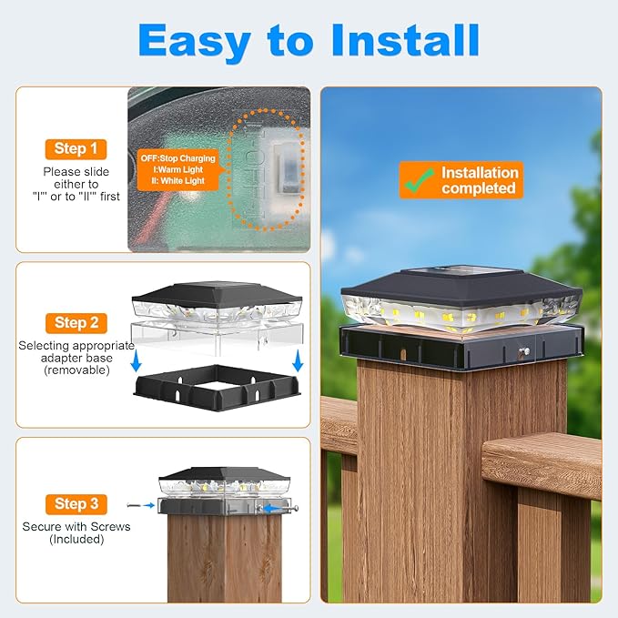 NIORSUN Solar Post Cap Lights Outdoor Waterproof 2 Lighting Modes 4x4 Post Solar Lights Fence Posts Solars Light for Deck Patio Garden Decoration 4x4 Posts Caps Wood Vinyl 12 Pack (Black)