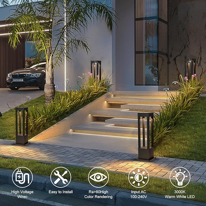 SLAWA Outdoor LED Post Light 23.62 Black Square Exterior Lawn Path Lights with 3000K Warm Light Aluminum Landscape IP65 Waterproof Lantern Column Lamp Patio Courtyard Walkway Garden Bollard Lighting