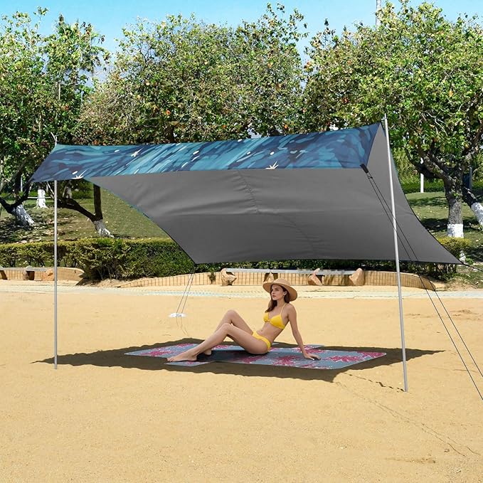 Camping Sun Shelters A Men Fishing in Moonlight Night Beach Canopy 126 * 110.2in