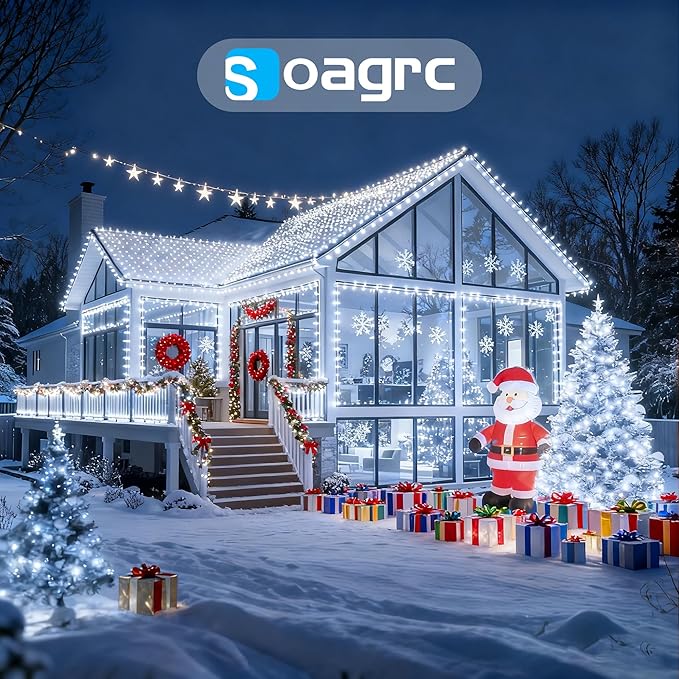 Outdoor Christmas Lights 800LEDs 262FT Christmas Tree String Lights IP67 Waterproof 8 Modes Cold White Holiday Lights with Remote for House Yard Xmas Decorations