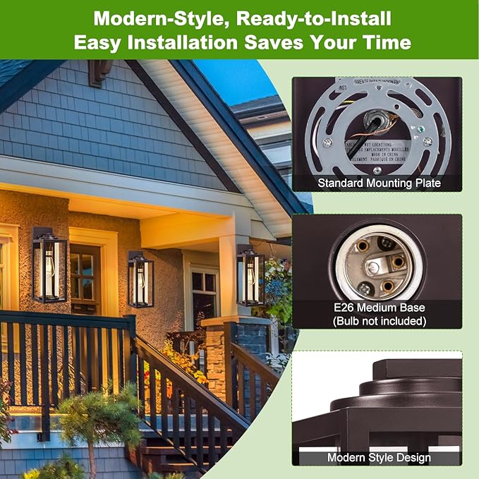 20inch Large Outdoor Wall Lights 2 Packs - Oil Rubbed Bronze Exterior Light Fixture with Clear Glass Shade Waterproof Porch Lighting for House Farmhouse Sconces Lantern for Front Door Garage
