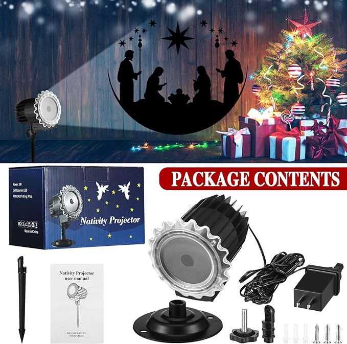 Tuanse Christmas Projector Lights Outdoor Rotating Nativity Projector LED Flood Light Holiday with Stars for Christmas Party Garden Landscape Decoration