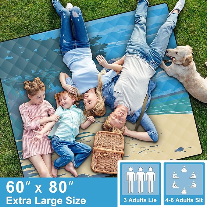 60x80 Picnic Blankets Outdoor XL Giant Waterproof Sandproof Beach Blanket Lightweight Foldable Camping Sand Mat Summer Glamping Camp Equipment Gifts Travel Trailer Hawaii Vacation Accessories