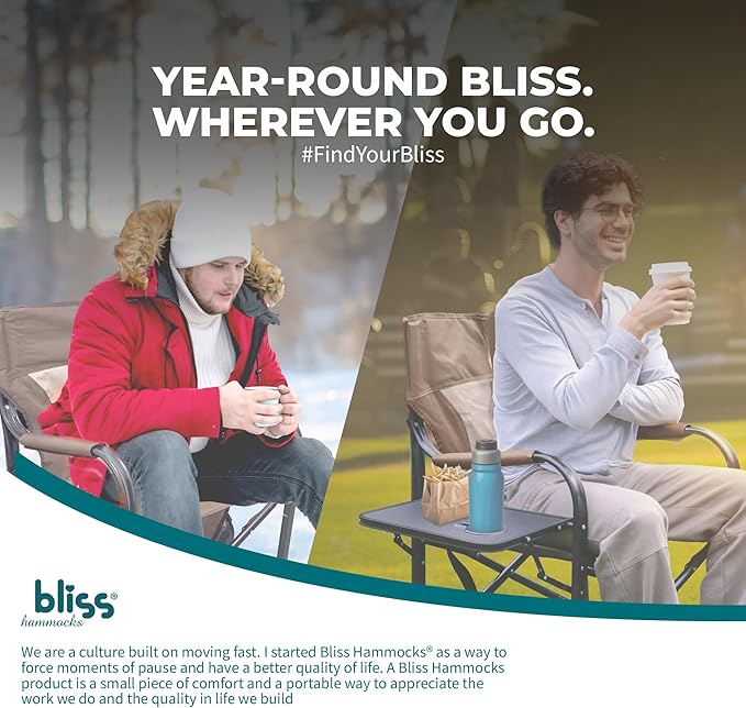 Bliss Hammocks 24 Volt Heated Directors Seat with 3 Heat Settings Folding Portable 21 Inch Wide Steel Frame Camping Chair - Battery Included Brown