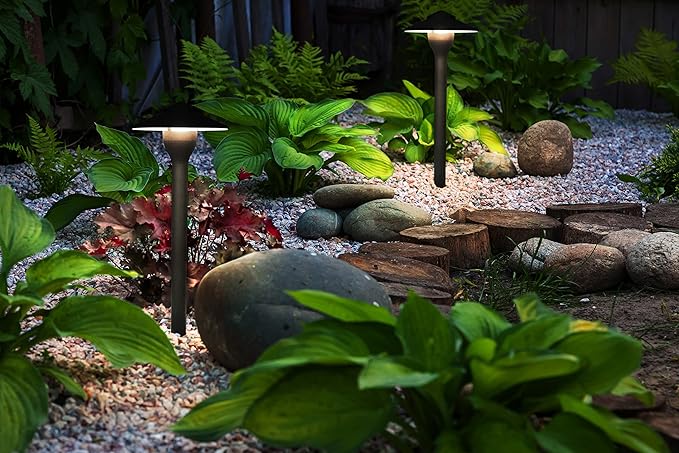 GKOLED 6-Pack Aluminum Pathway Lights Low Voltage LED Landscape Path Light 9-15V AC/DC Outdoor Walkway Lighting with 3W 3000K Integrated LED Chips for Yard Lawn Ground Stake Black