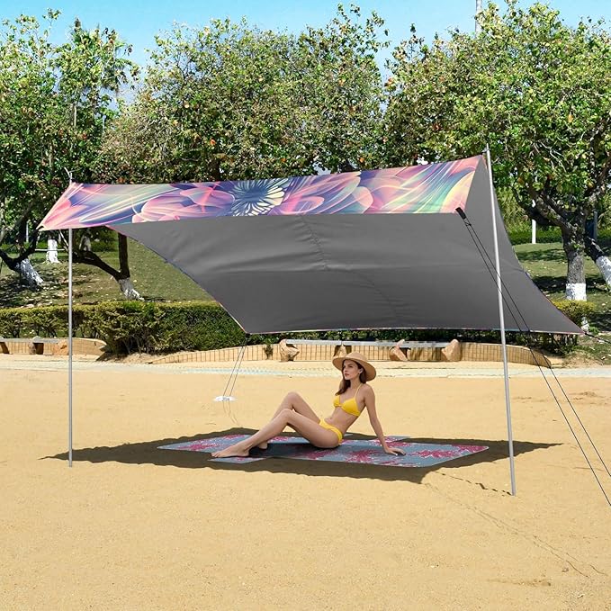 Beach Tent Sun Shelter Abstract Fantasy Flowers Lightweight &amp Easy Setup Beach Shade Canopy for Camping Fishing