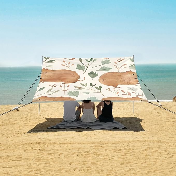 Capybara Camping Sun Shelter Beach Tent Portable Beach Sun Shade Outdoor Canopy for Camping Trips Fishing Picnic