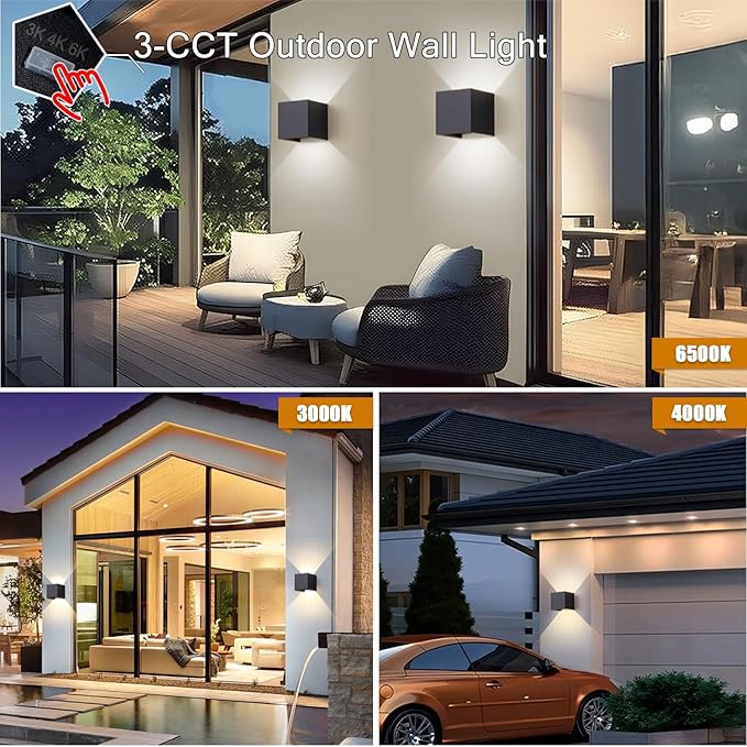 Nigaut LED Outdoor Wall Sconce Lights3000K 4000K 6500K 15W Modern Outdoor Wall Light for Porch with Adjustable Beam Angle Exterior/Interior Lighting Fixtures 4-Pack