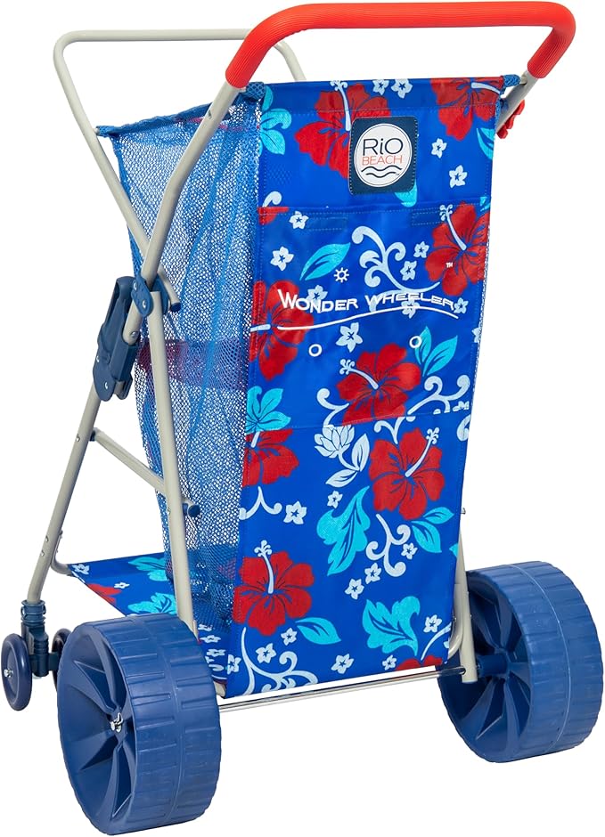 Rio Beach Wonder Wheeler II Wide Utility Lawn and Beach Foldable Cart Hibiscus Print