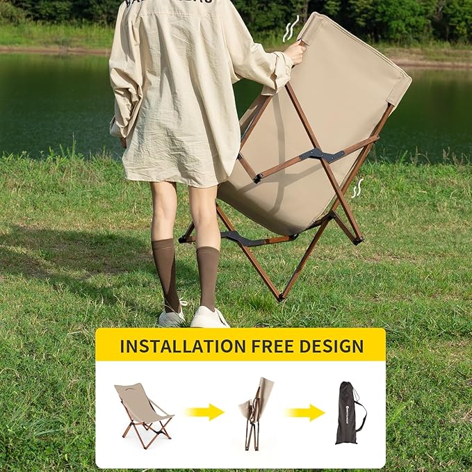 Whitsunday Outdoor Chair Camping Folding Butterfly Chair with Pillow Portable Reclining Chair for Camping Picnic Beach Travel Hiking -Khaki